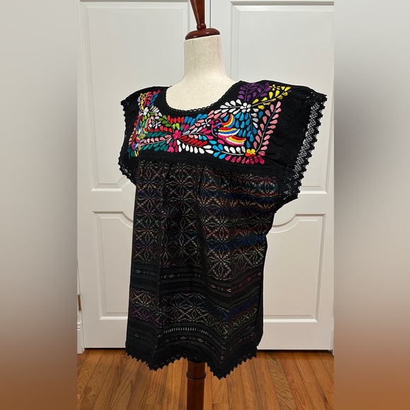 Paloma Embroidered Mexican Blouse with Hand Loom fabric. - Picture 7 of 8